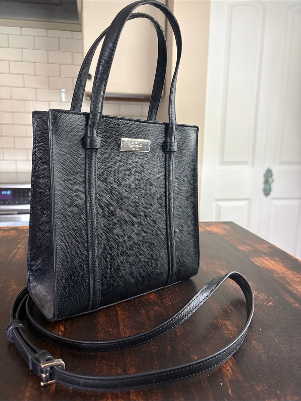 kate spade Black Saffiano Leather Crossbody Tote